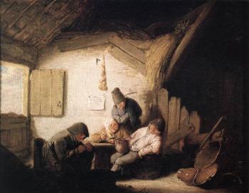 阿德裡安 敭斯 範 奧斯塔德 Village Tavern with Four Figures